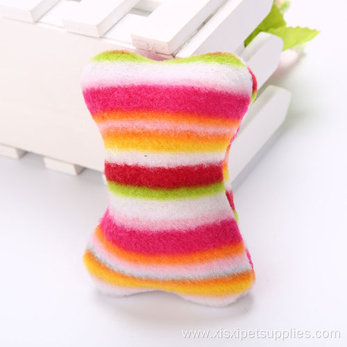 rainbow color bone-shape cat toy plush pet